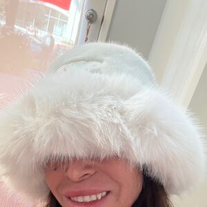 Celine White Faux Fur Bucket Hat